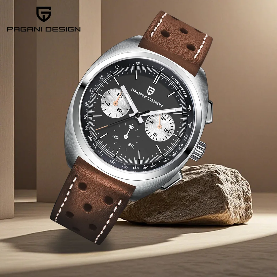 Pagani Design Orologio Uomo Cronografo VK63 – Quadrante Meteorite Arcobaleno E Lunetta Ceramica – Sportivo Ed Elegante, Impermeabile 100M