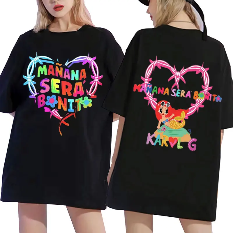 

Футболка для мужчин и женщин Singer Karol G с изображением альбома сердца, Мананы серы, бонит, модная футболка в эстетическом стиле, высококачественные футболки из 100% хлопка