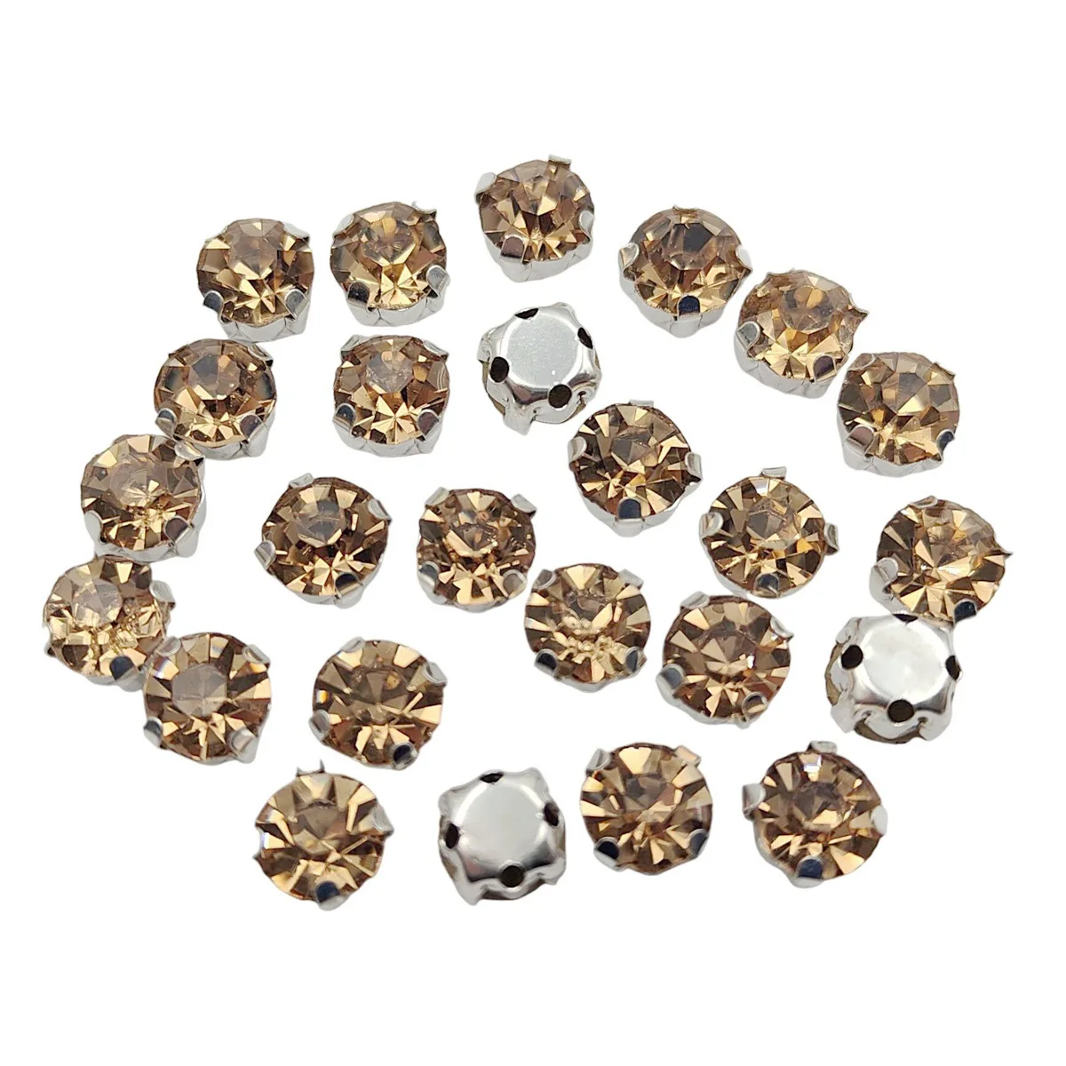 Round Glass Rhinestones with Claw Setting - Crystal Stones with Silver Metal Base
