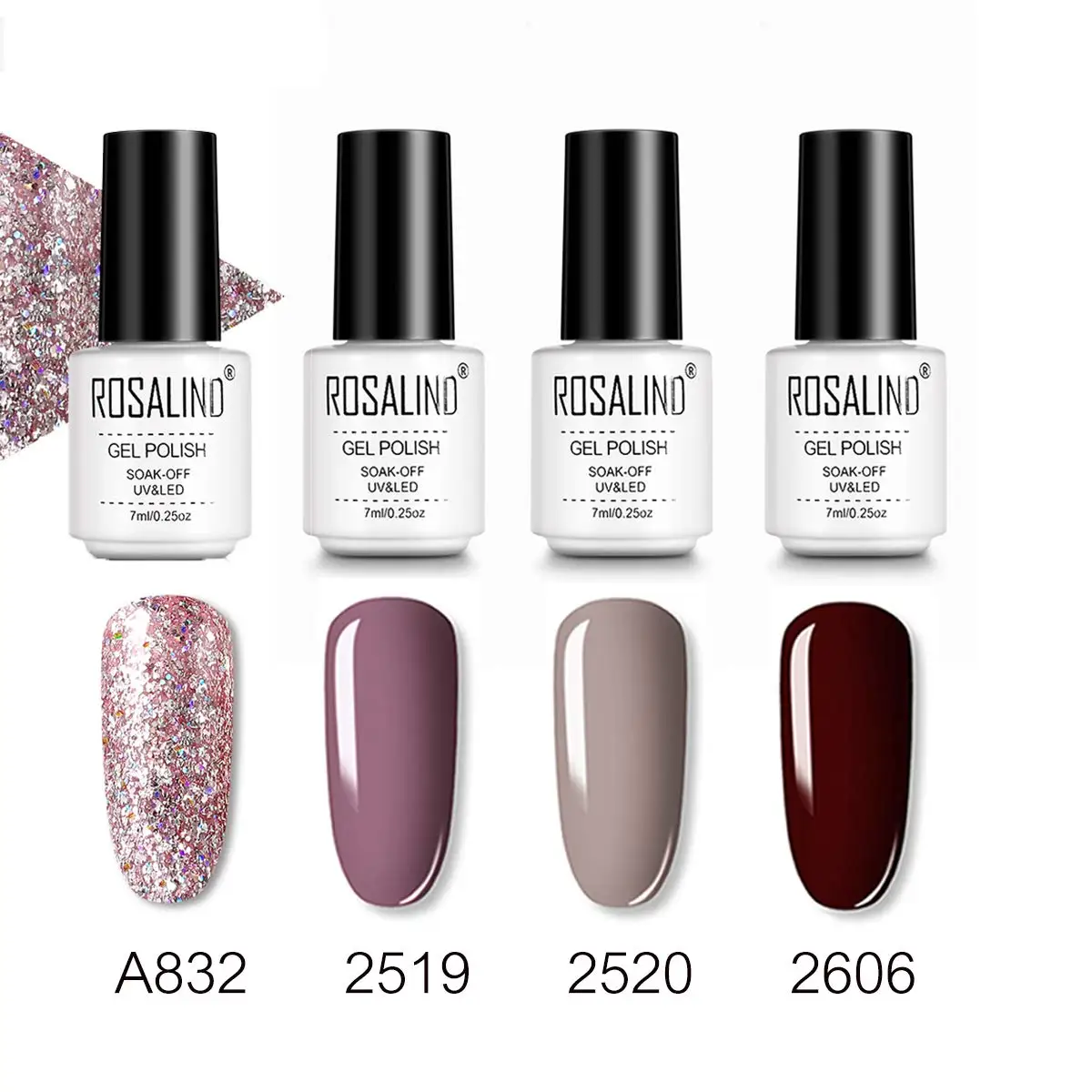 ROSALIND 4PCS Gel Polish Set 7ml Soak Off Nail Gel Red Series Shiny Bright For Nail Art Design LED/UV Lamp Need Base Top Gel 3