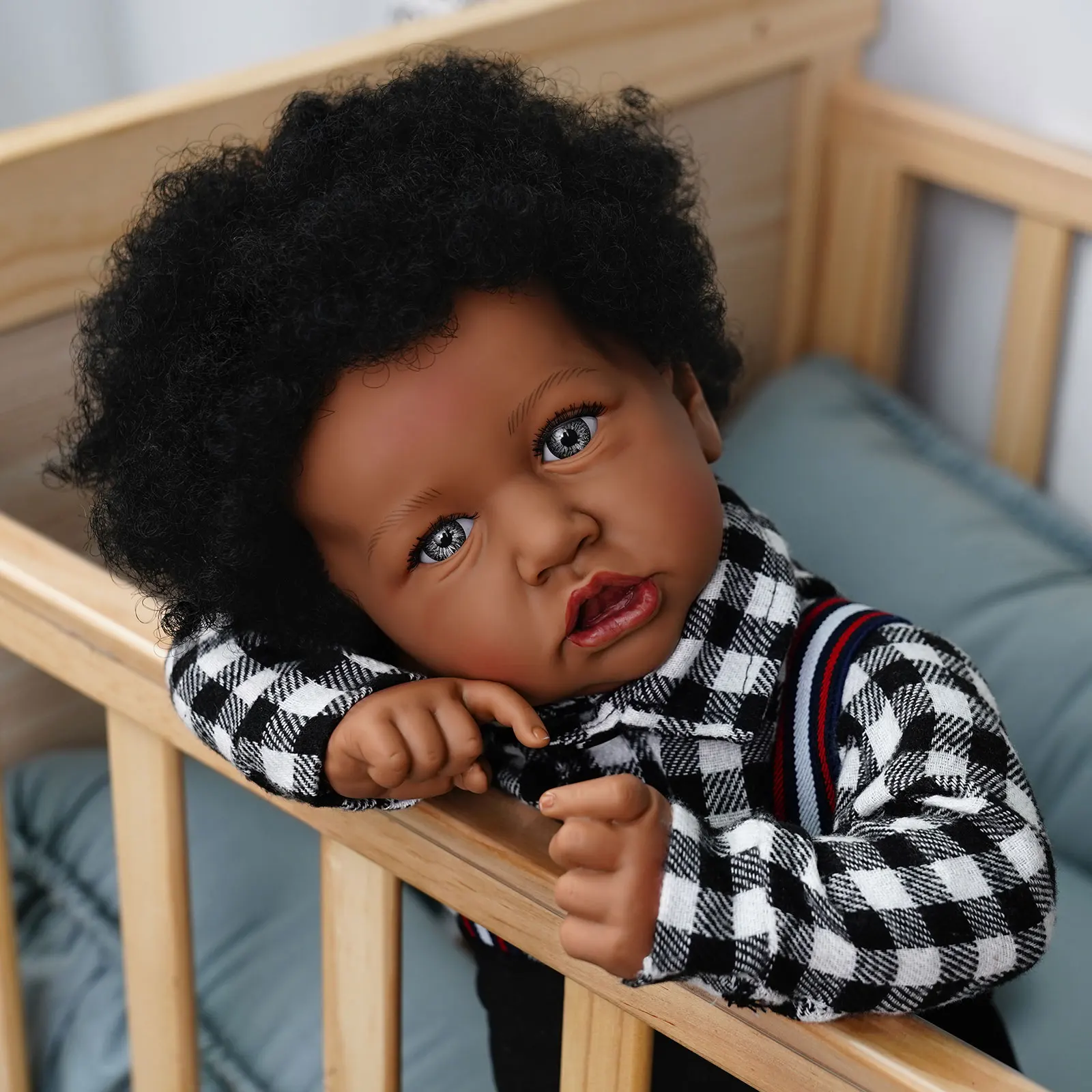 ADFO 50cm Black Bebe Reborn Dolls Tutti Brown Skin Realistic Baby Lifelike  Newborn Toys Baby Brown