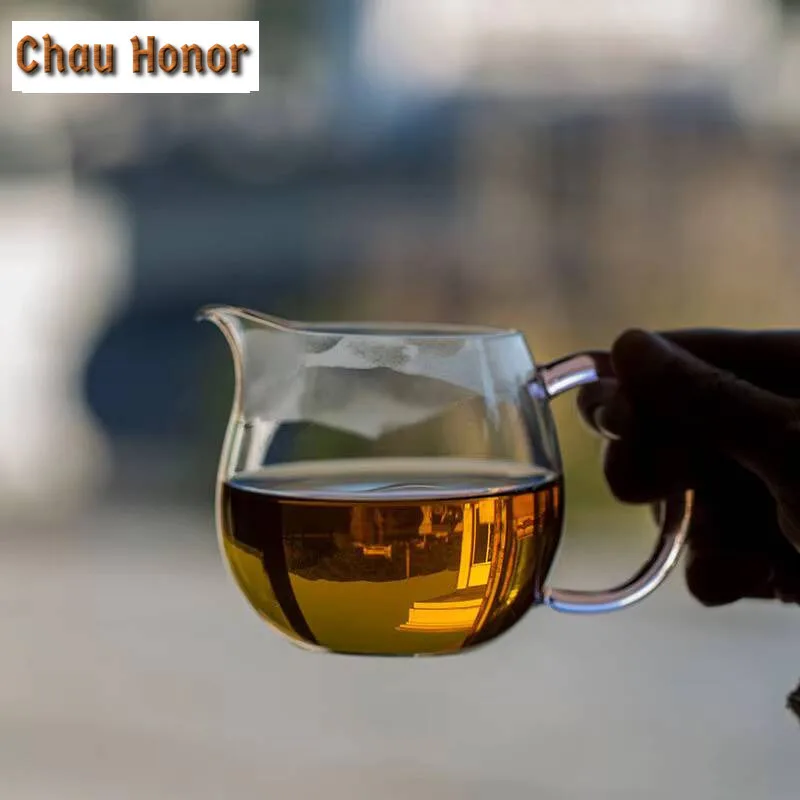 300ml High-end Thickened Tea Pitcher Chinese Heat-resistant Glass Justice Cup with Pink Handle Cha Hai Coffee Drinkware Supplies