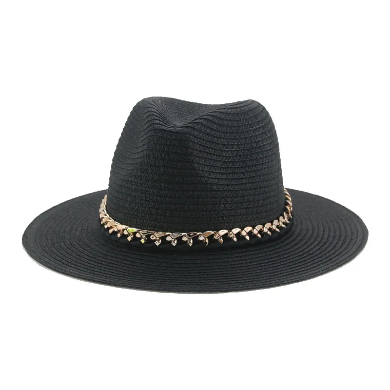 wool fedora Women Hat Luxury Wide Brim Thick Gold Chain fascinator Beige Hats for Men Women Panama Cowboy Hat Fedora Hats Sombrero Hombre white fedora