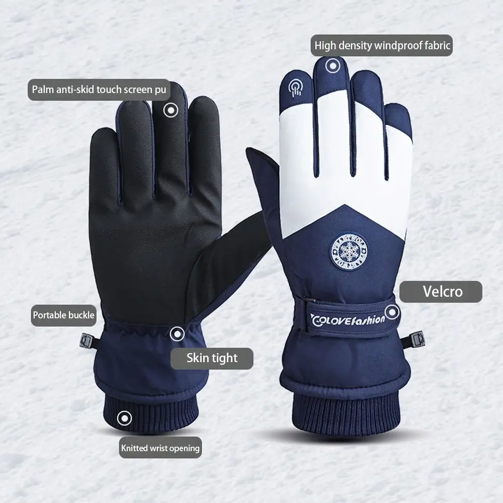 WRELS Winter Unisex Snowboard Ski Gloves PU Leather Non-slip Touch Screen Waterproof Motorcycle Cycling Fleece Warm Snow Gloves 3