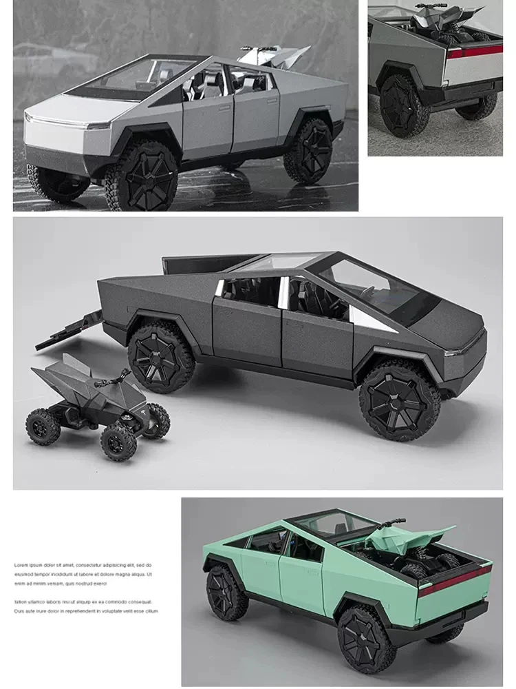 1:24 Tesla Pickup Model Alloy Car Simulation Off-Road Vehicle Sound And Light Pull Back Toy Car Boy Collection Decoration Gift 4
