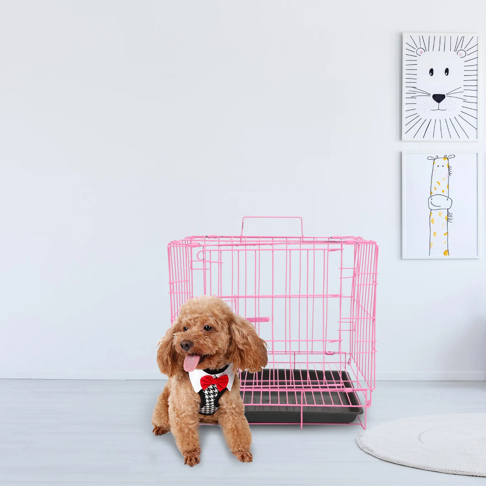 

1Pc Folding Metal Crates, Pets Crate Kennel Cage Foldable Crate Equipped with Replacement Tray for Cat Rabbit| 35x26x34cm,