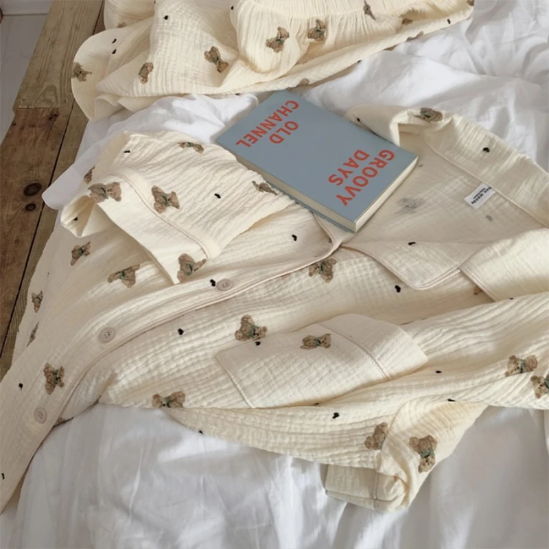 Spring 2024 Girly Sweet Bear Short-Sleeved Pajamas Women's Cute Home Two-Piece Nightdress Set Thin Daily Home Wear