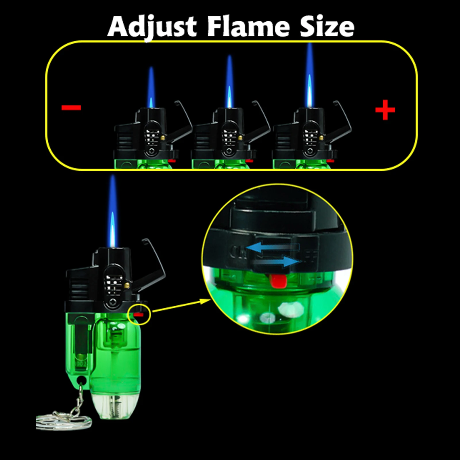 Cool Jet Flame Torch Lighter Refillable Butane Windproof Design with Keychain and Flame Fixed Lock(Without Butane) 5 Pack butane gas lighter cigarette lighter