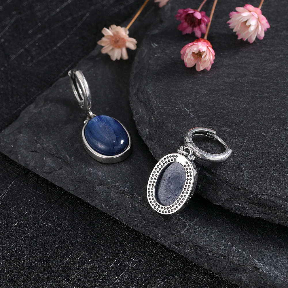 간단한 스타일 대형 타원형 천연 Kyanite S 후프 귀걸이 보석 우아한 펜던트 럭셔리 보석 기념일 선물