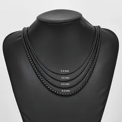 Sleek Black Box Link Chain Necklace - Stainless Steel Fashion Jewelry - 60cm 24inch (4.0MM Black)