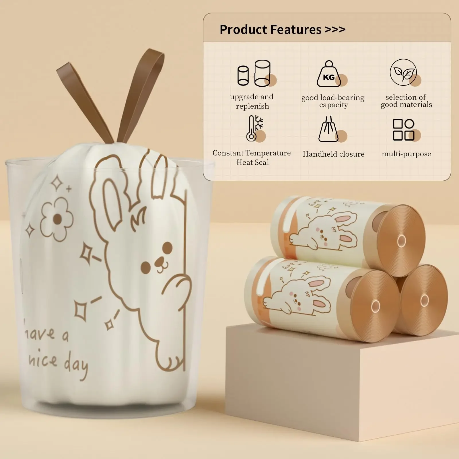 20pcs/1 Bag Gallon Thick Kitchen Garbage Bag with Drawstring Tear Free Storage  Daily Household Use Large Handheld Bag for Home