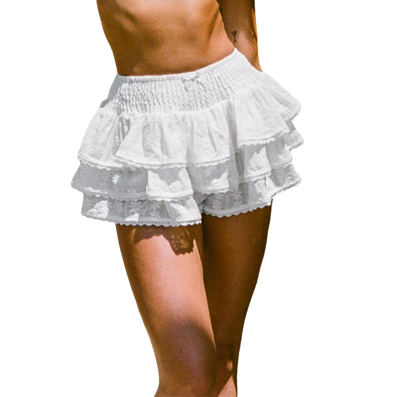 

Женские многослойные шорты с оборками, летние свободные Многослойные Шорты с цветочным принтом и высокой талией, одежда для улицы