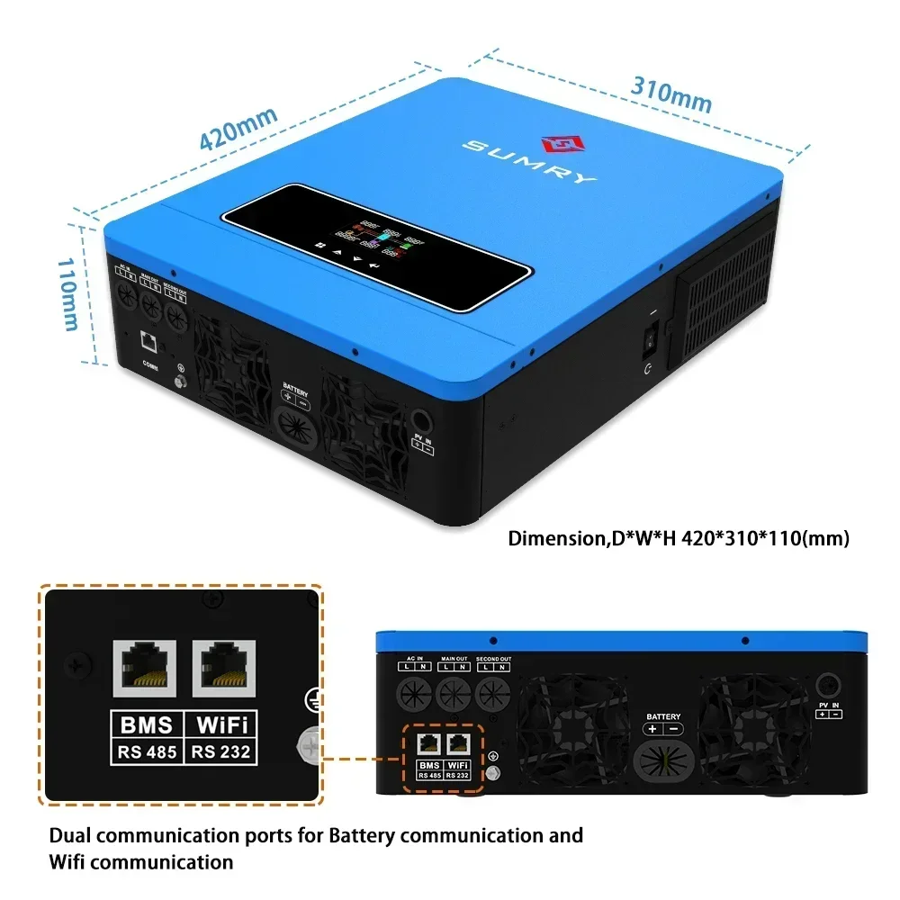 SUMRY Solar Inverter 24v 48vdc 110v 220v 3.6kw 4.2kw 6.2lw Hybrid Power Inverter for Home Use Grid Tie
