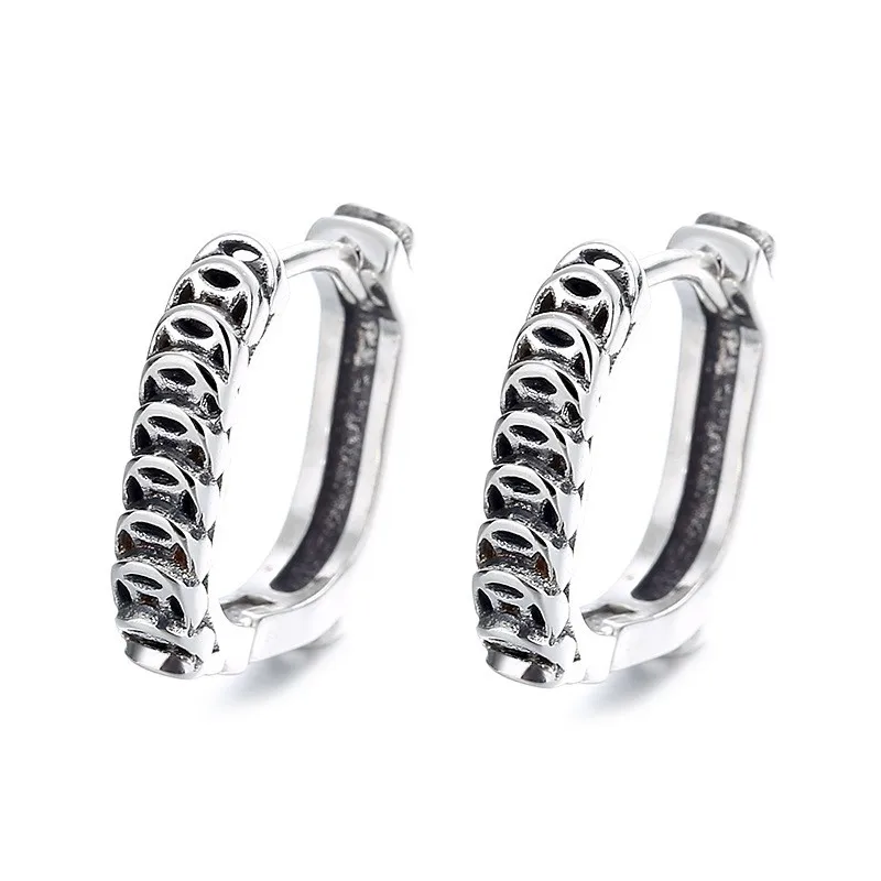

094FR ZFSILVER S925 Silver Korean Fashion Trendy Design Simple Lucky Retro Coins Square Earring Charms Jewelry Party Girls Women