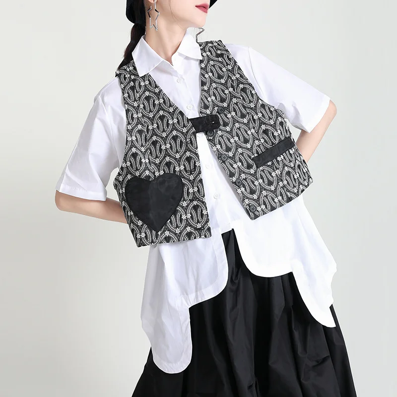 

Vintage Black Heart Vests Women Outerwear Fashion Waistcoat Mysterious Love 2023 Summer Spring Niche Retro Coats Street Jackets