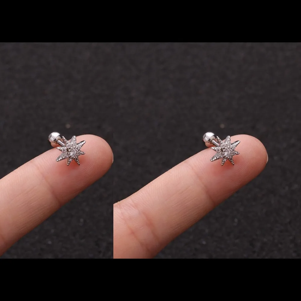 2PC 16G Fully Titanium Steel Small Cartilage Stud Earring Cubic Zirconia Helix Tragus Conch Screw Back Earring Piercing Jewelry 