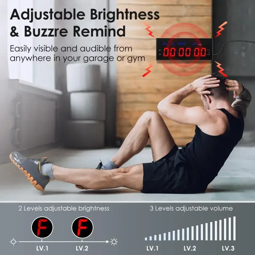 Gym Timer Interval Workout Clock for Home Garage Ultra-Clear 2" LED Digit with Remote 14.17"x 6.18" Count Down/Up Fitness Timer 3