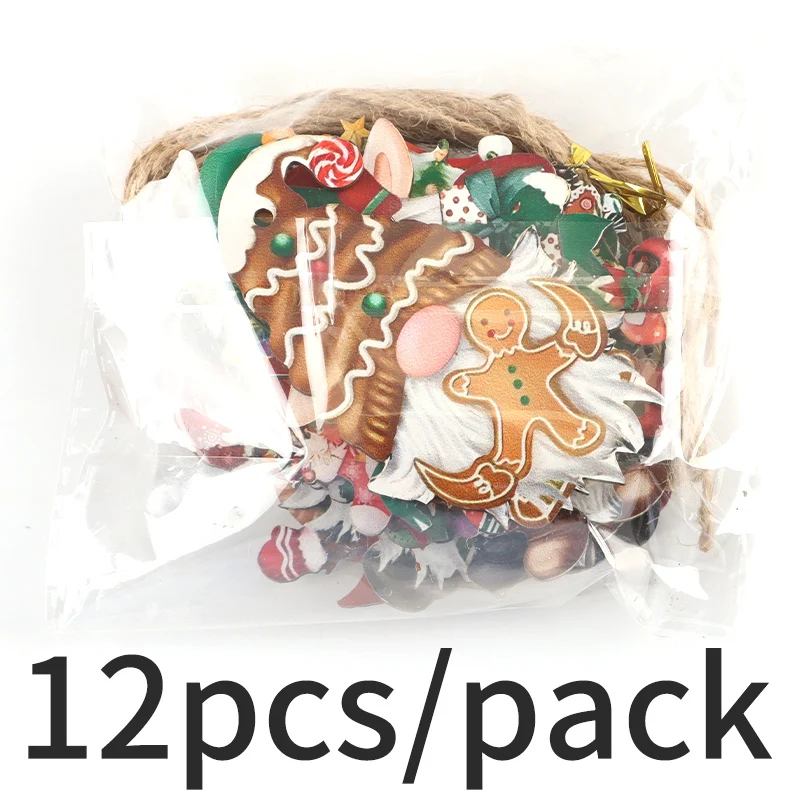 (12 Pcs/pack)Mix Christmas Wooden Faceless Person Pendant Wooden Hanging Tag Painted Chip Cartoon Holiday Decoration