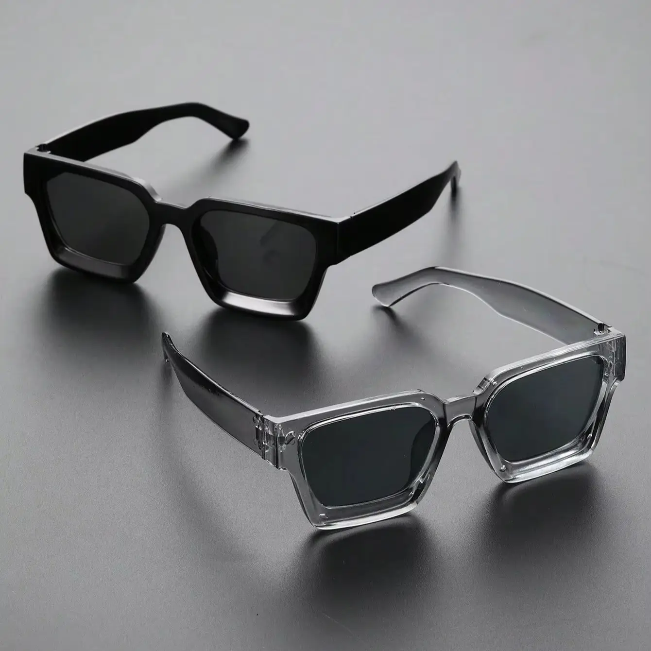 2PCS Plastic Fashion Rectangular Frame Women Sunglasses For Daily Life Men Eyewear Rave Party Daily Life  Accessories. 2