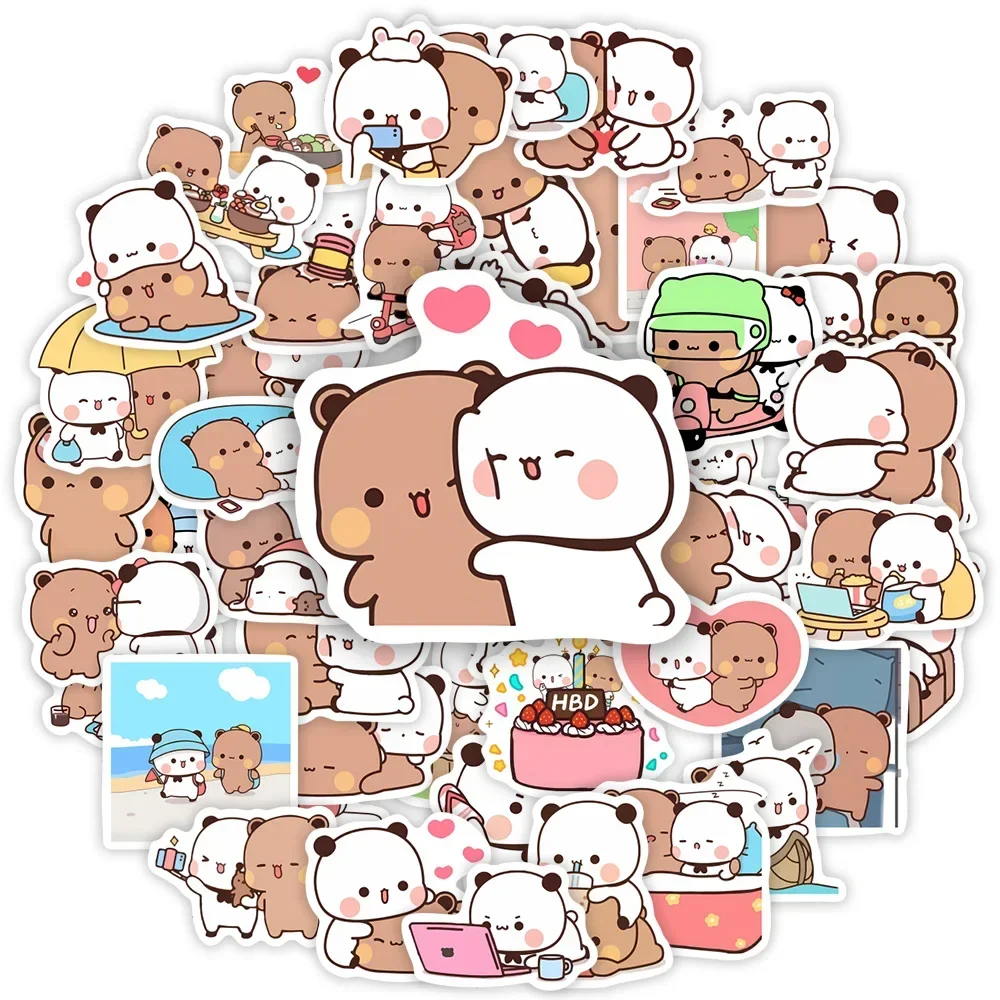 50pcs Bubu and Dudu Stickers Cute Bear Couple DIY Toy Doodles Decorative Graffiti Decal Phone Bottles Scrapbook Waterproof decorative stickers