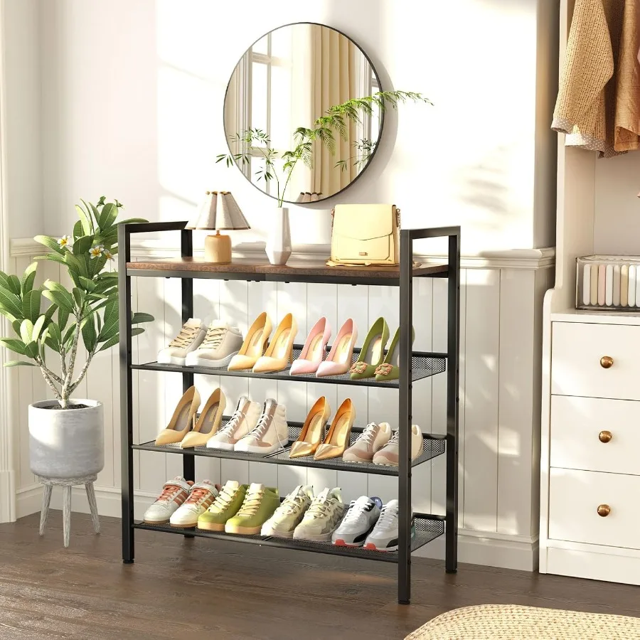 Shoe Rack for Front Door Entrance 4 Tier Shoe Rack for Entryway 1216 Pairs of Shoes Metal Shoe Rack Organizer Free Standing Sho