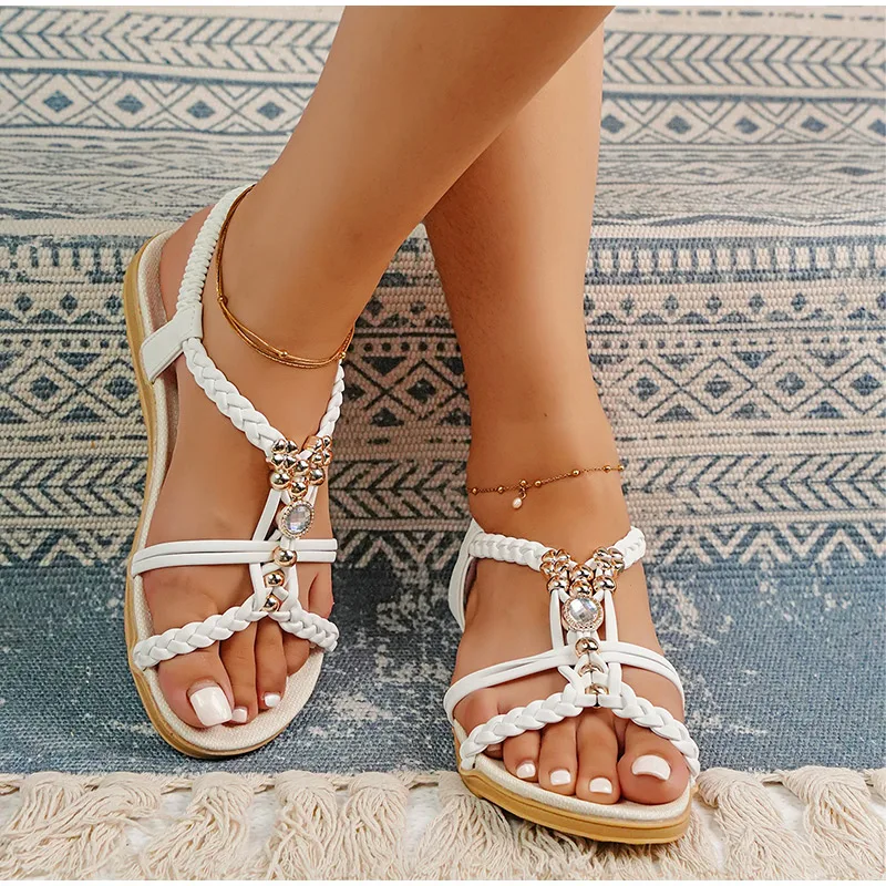 Vanessas women’s sandals rome rhinestone t shape ladies platform non-slip flat classic sandals