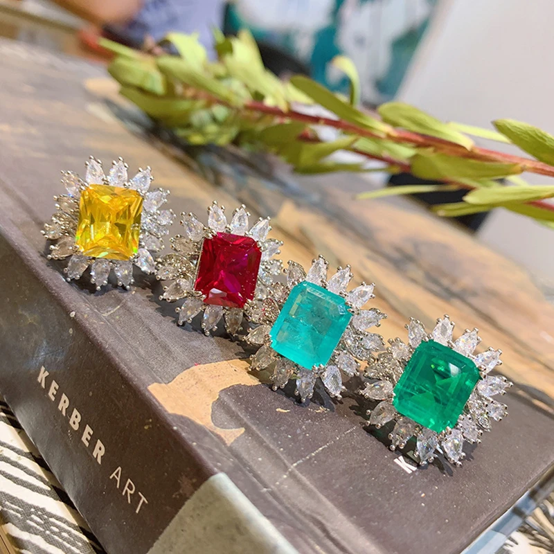 

Solar Flower Adjustable Ring Blue Paraiba Temperament Wedding Women Gift for Wife Jewelry High Quality Clear Crystal Fashion