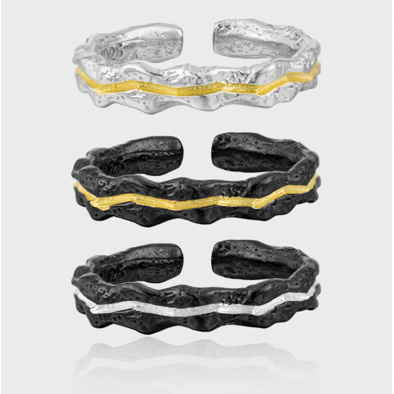 

Fashion Ring Retro Original Design with Fine Circles Color Separation Electroplating Ring S925 Sterling SilverJewelry