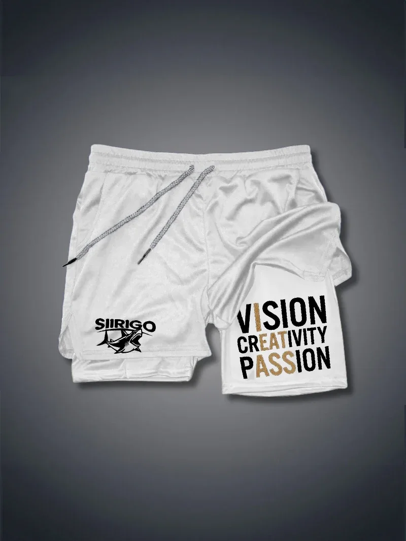 Men's Fitness Shorts With Double-Layer 2-In-1 Quick Drying Printed Fitness Outdoor Leisure Training Sports Shorts 3