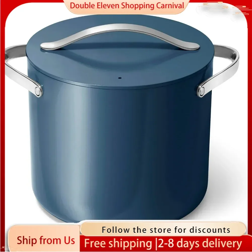 Stock Pot 12 Qt Ceramic Coated Pot With Lid Fee From Forever Chemicals Large for Bigger Batches-Navy
