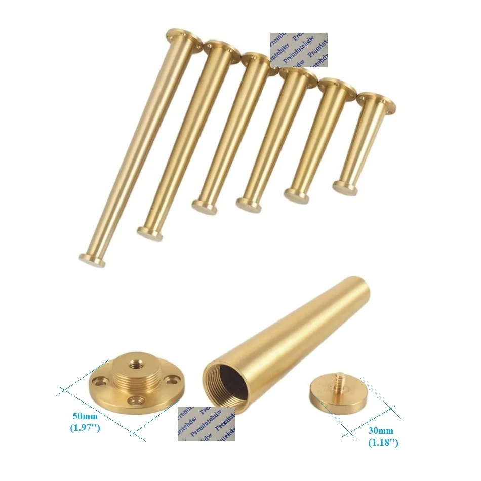 2Pcs Brass Taper Leg With Leveling Feet For Sofa Bed Furniture Cabinet