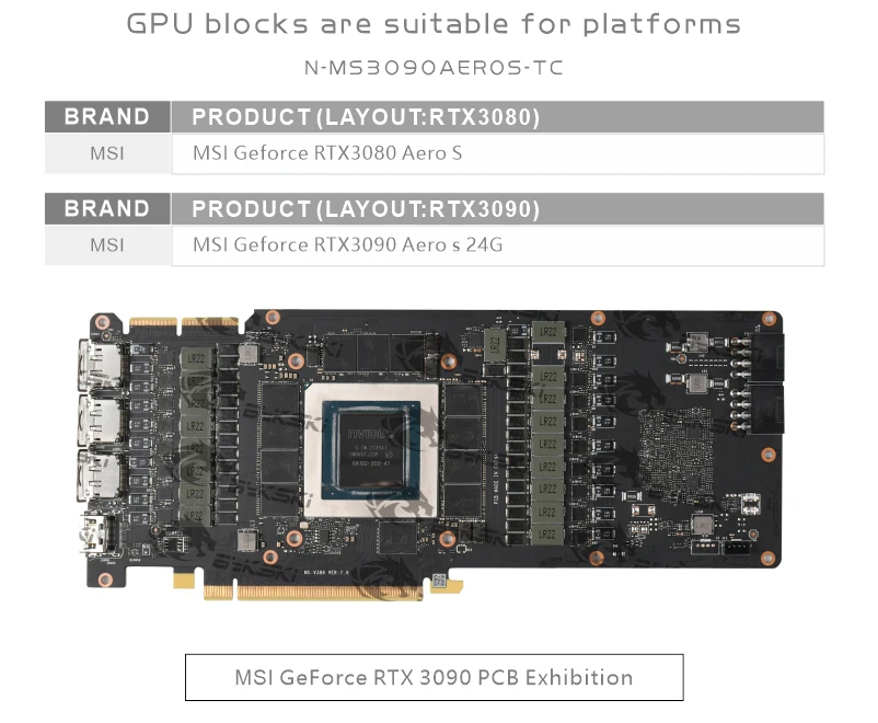 Bykski Water Block Use for MSI RTX 3080 3090 Aero S GPU Card / Copper  Radiator / Active Backplate RGB AURA N-MS3090AEROS-TC