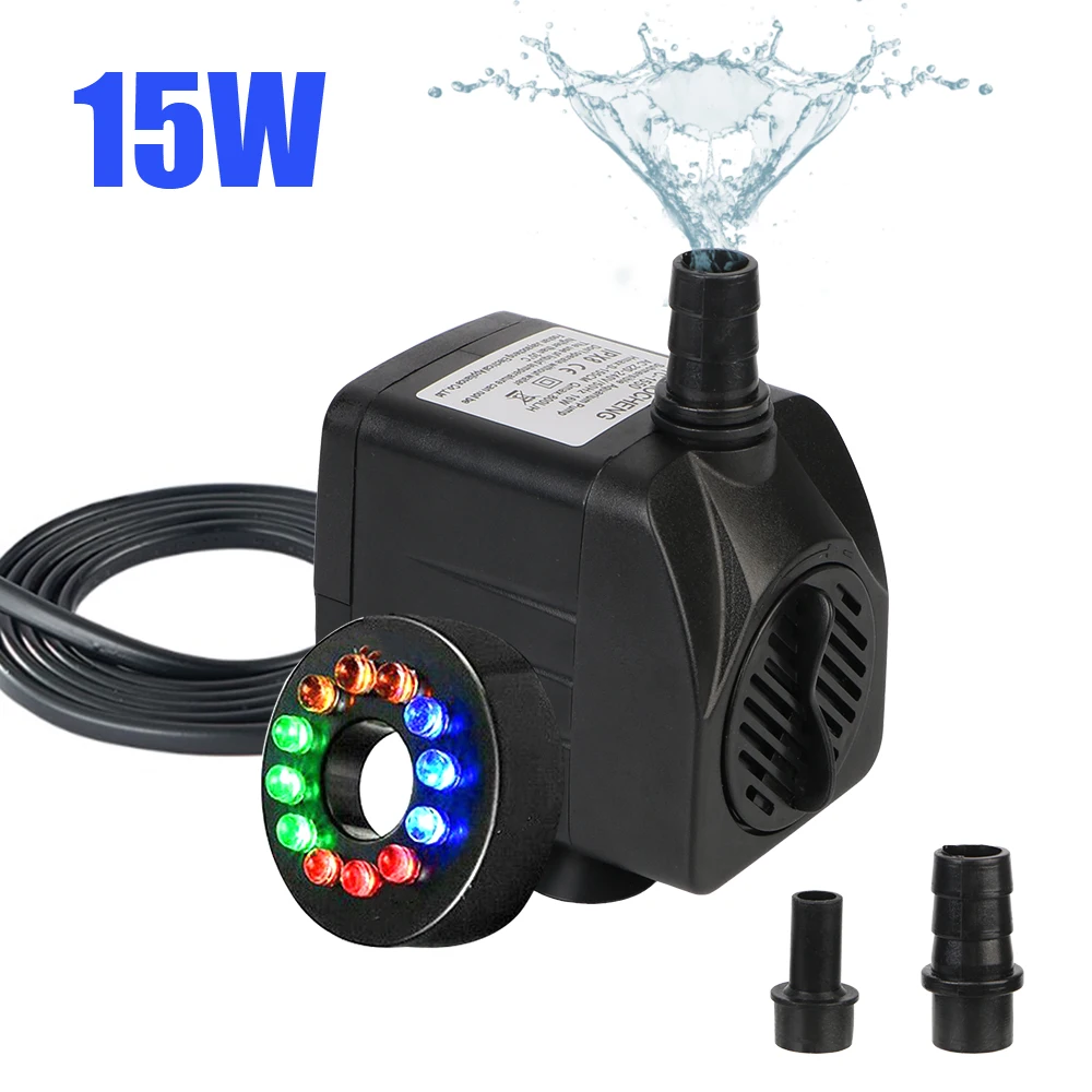 Waterproof Water Pump Submersible Fountain With 12 LED Light for Garden Aquarium Fish Tank Bird Bath Fountain Ultra-quiet water fountain submersible water pump