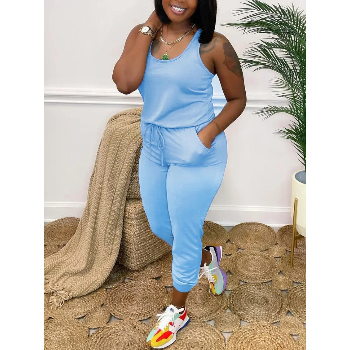 Women Jumpsuit Sleevesless Slim Fit Solid Color Pencil Pants Romper High Streetwear Casual Sport Jumpsuits 2023 bodysuit 2