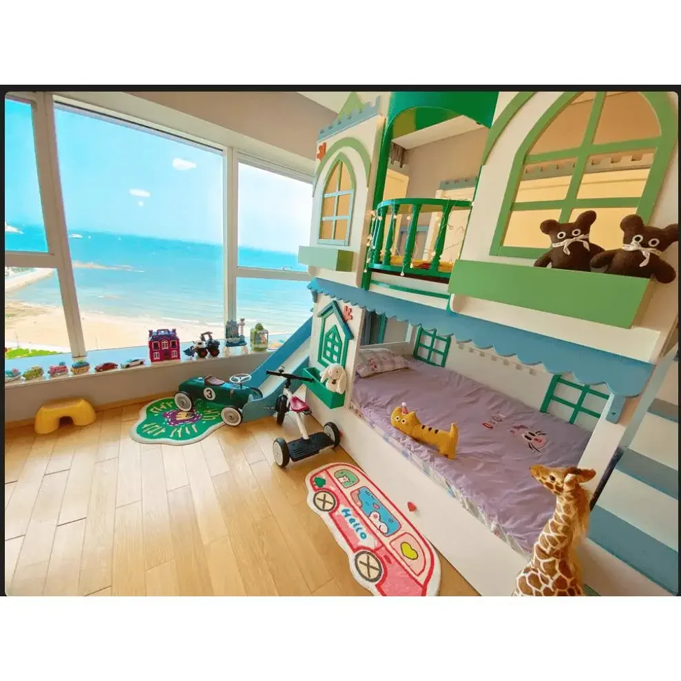 Solid wood Children's Treehouse bed Deluxe Princess Castle Bunk Bunk bed High and low with slide made