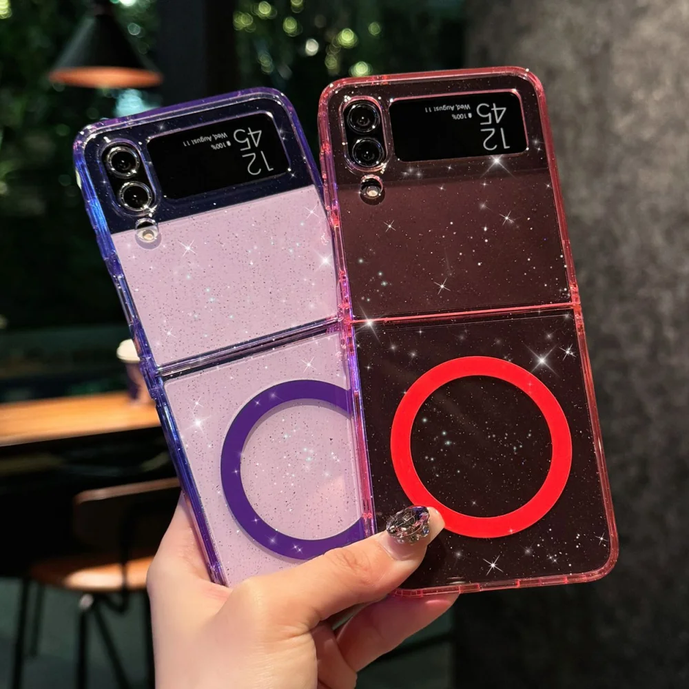 Glitter Transparent Wireless Charging Case for Samsung Galaxy Z Flip Series