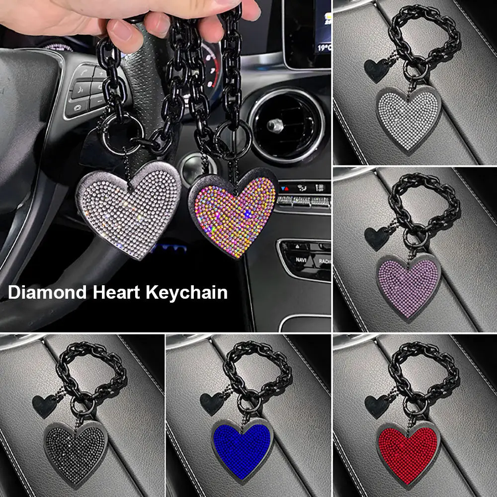 

Rhinestone Love Diamond-encrusted Car Key Chain Pendant Microfiber Leather Keychain Bling Auto Styling Car Accessories for Women