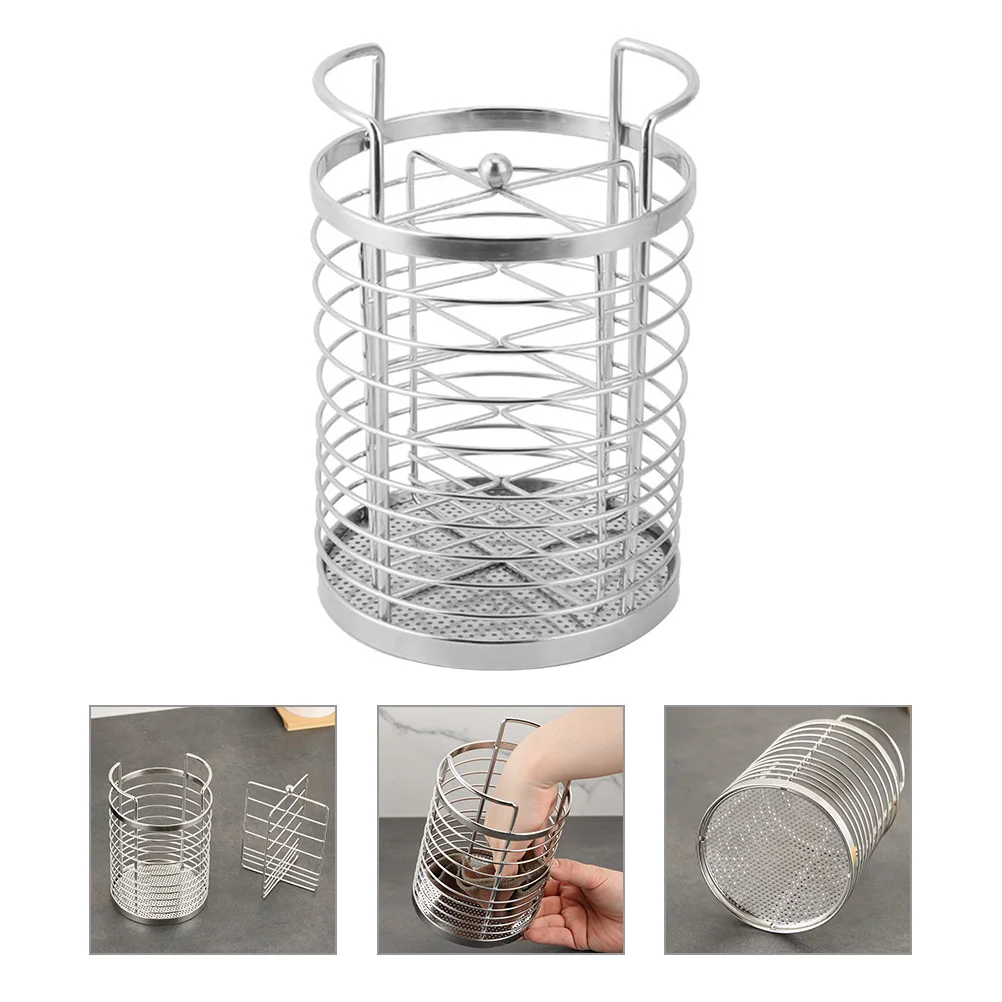 

Stainless Steel Chopsticks Spoon Organizer Desktop Utensil Container Rotatable Draining for Holder Silverware Basket
