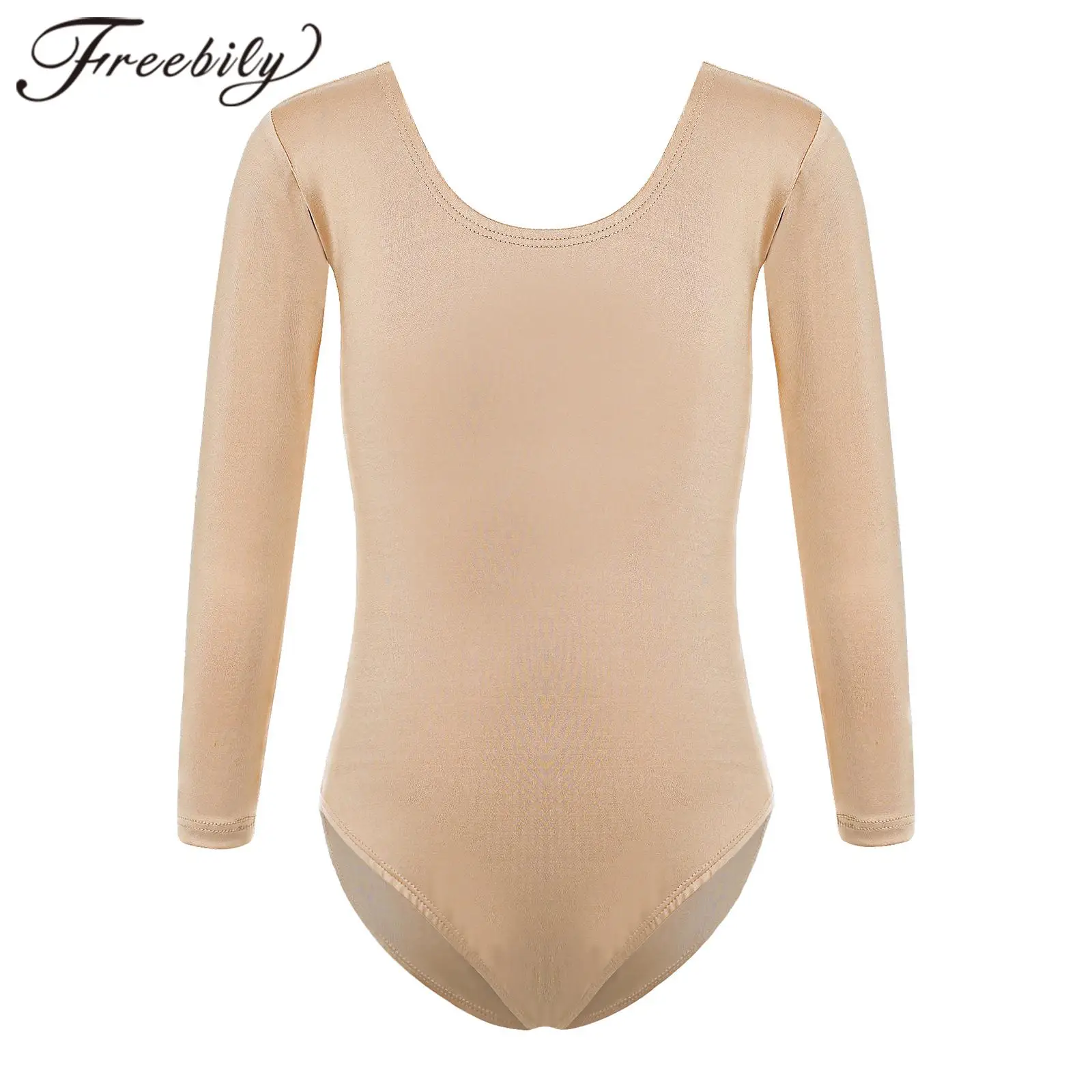 

Nude Kids Girls Ballet Dance Leotards Training Costume Gymnastics Jumpsuit Children Long Sleeve Leotard Solid Color Bodysuit