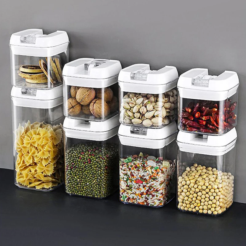 Sealed Leakproof Food Storage Box Stackable Cabinets Freezer Cereal Snacks  Pasta Container Plastic Kitchen Flour Sugar Organizer - AliExpress