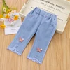 7/10 السراويل طول ربيع الخريف الأطفال الجينز الفتيات القطن طباعة لصق تمتد الدنيم السراويل الكورية في سن المراهقة الاطفال الملابس