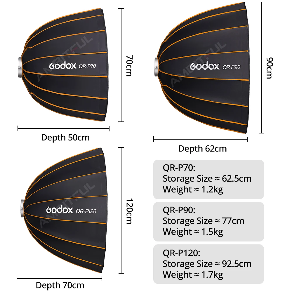 Godox QR-P90 Quick Release Deep Parabolic Softbox With Honeycomb Grid