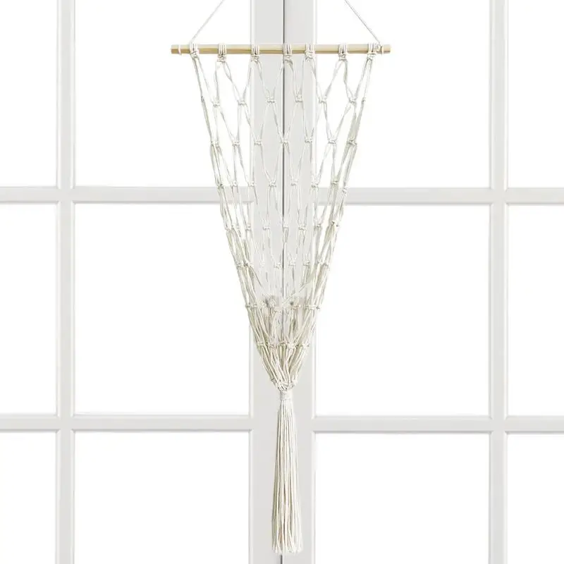 

Macrame Organizer Boho Plush Storage Display With Tassels Macrame Toy Wall Hanging Net For Playroom Living Room Kids Room
