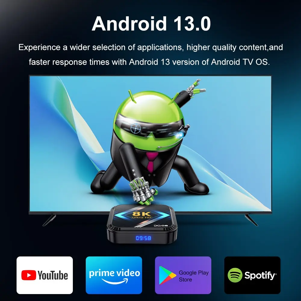 DQ08 RK3528 Ʈ TV ڽ ȵ̵ 13  ھ ؽ A53  8K  4K HDR10 +   BT   2G16G 4G 32G 64G