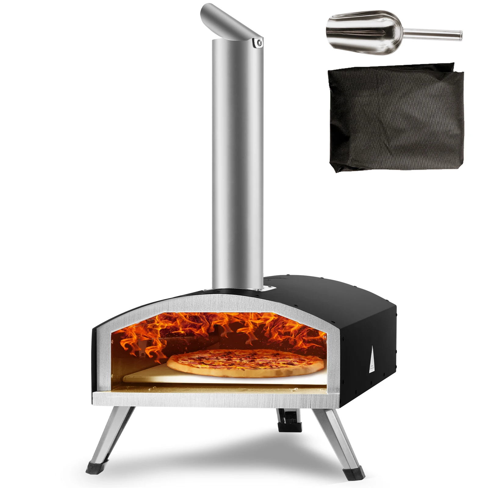 Succebuy Forno da esterno da 12 pollici a carbone Macchina portatile da esterno in acciaio inossidabile Griglia e pizza Impermeabile per il campeggio nel cortile
