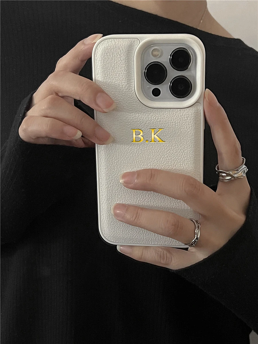 Luxury Personalized Leather Case with Customized Initials and Name, Enhanced Cover Design