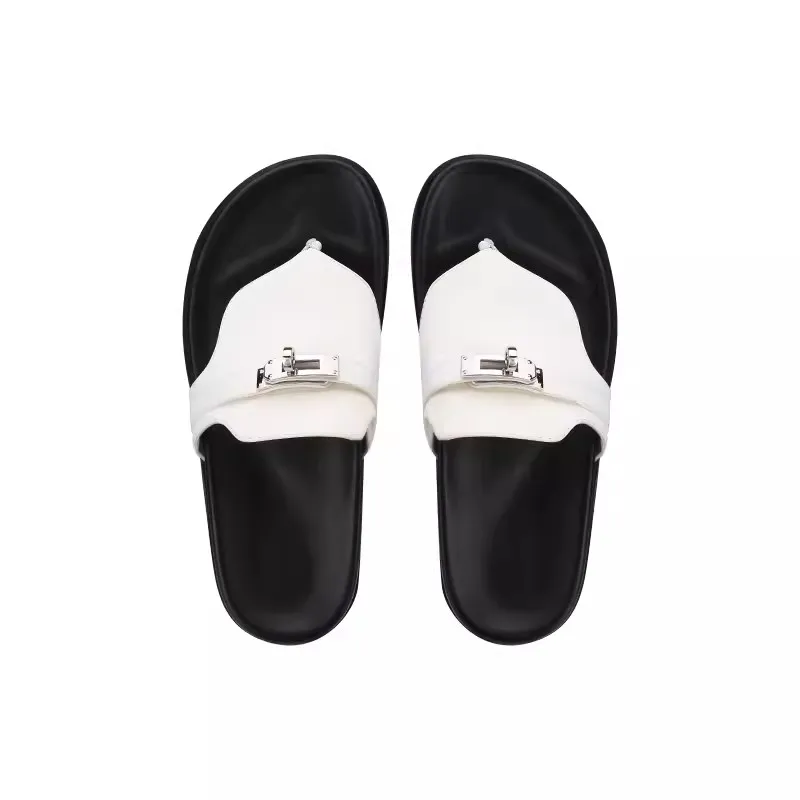 

Шлепанцы женские в римском стиле, кожаные сандалии на плоской подошве, с металлическим замком, для отдыха, Декор, летние дышащие, разные цвета