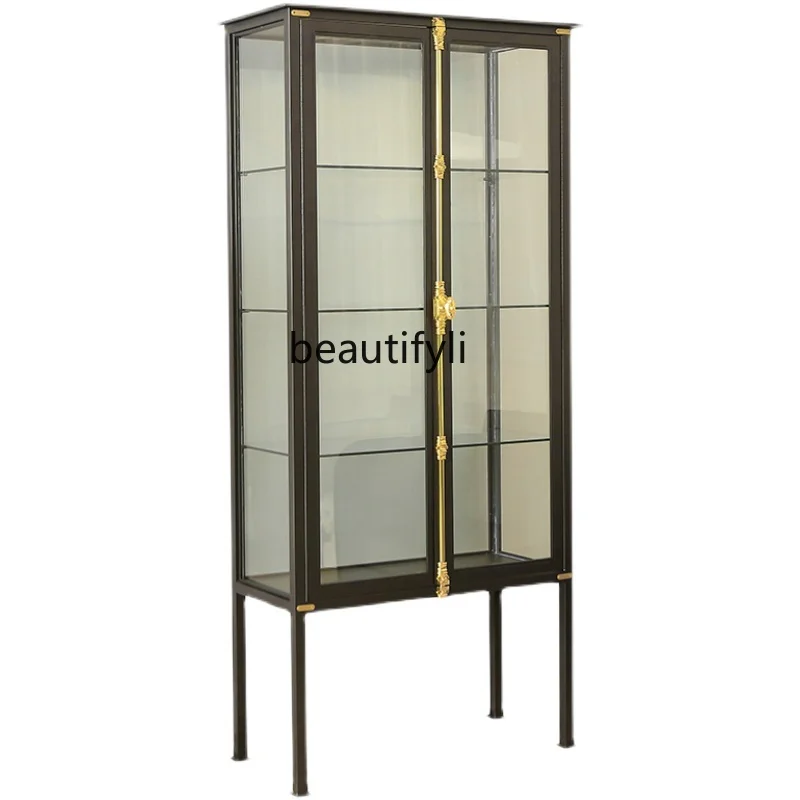 

Retro Iron Art Transparent Glass Display Showcase Storage Rack Household Industrial Wine Cabinet