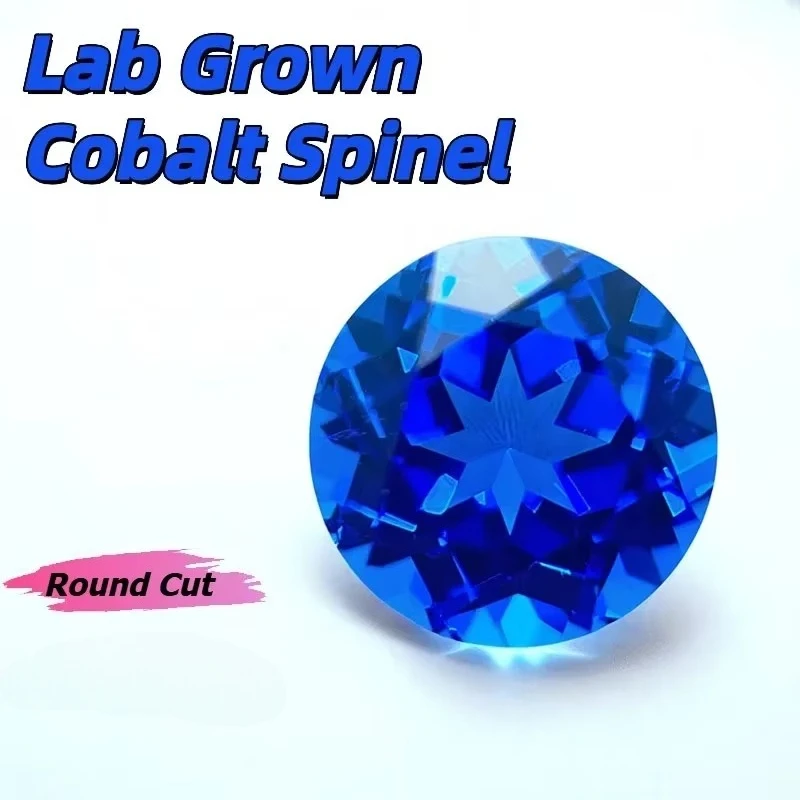 Hochwertiger, im Labor gezüchteter Cobalt-Spinell-Edelstein im Rundschliff für DIY-Ringe, Halsketten und Ohrringe, wählbare Hauptmaterialien, Zertifikat verfügbar