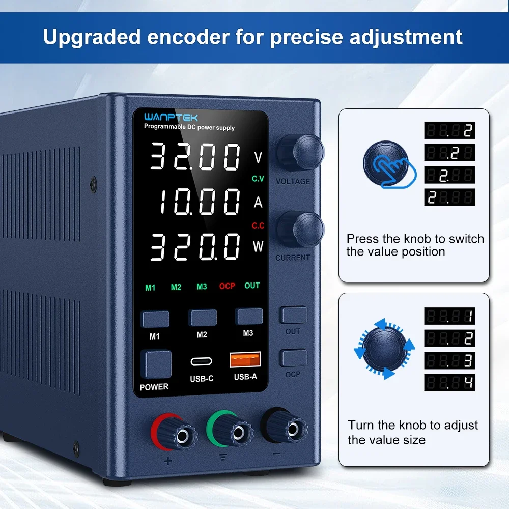 Wanptek 30V 5A 10A 60V 5A 120V 3A Lab DC Power Supply Adjustable Digit Display Memory Function Power Supplies Voltage Regulator